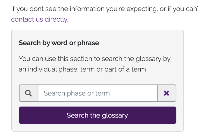 Glossary of Terms - Search